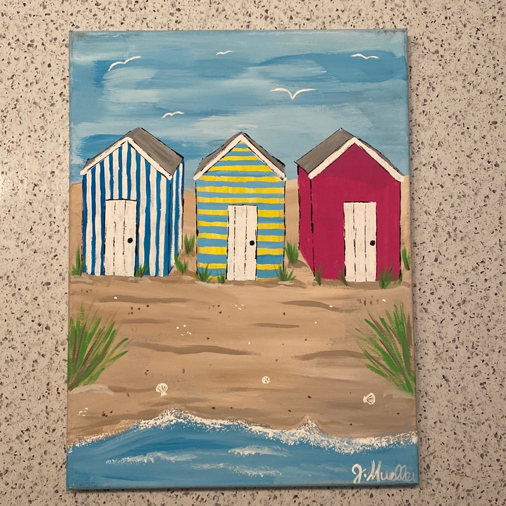 HAND CRAFTED beach cabana original painting handmade wall art home decor ocean